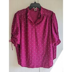 Ms. Tops California Women's 1/2 Sleeve Purple Polka Dot V-neck Top Size 42